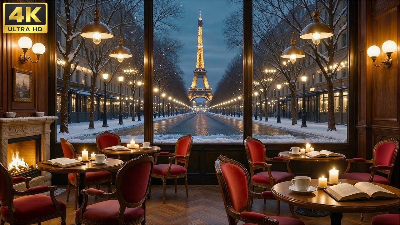 Peaceful February Winter Night ❄️ Snowfall, Soft Jazz Piano & Cozy Fireplace Ambience for  Relax