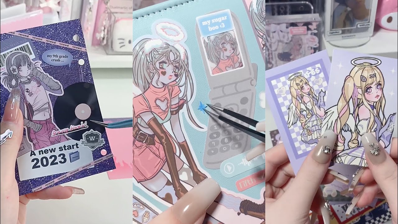 ASMR hình dán trang trí sổ| Collection of stickers to decorate Anime notebook 🌷🍀🎁