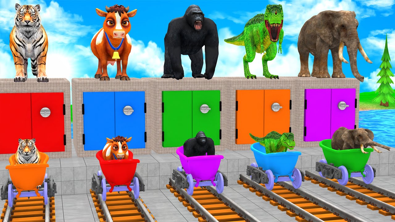 Animal Slide Mayhem - Cow vs Tiger vs Elephant - 3D Fun