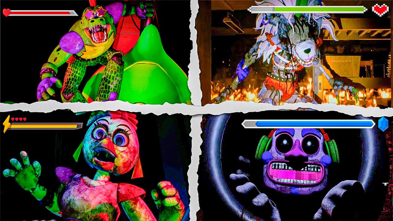FNAF Security Breach - All Boss Fights with Healthbars