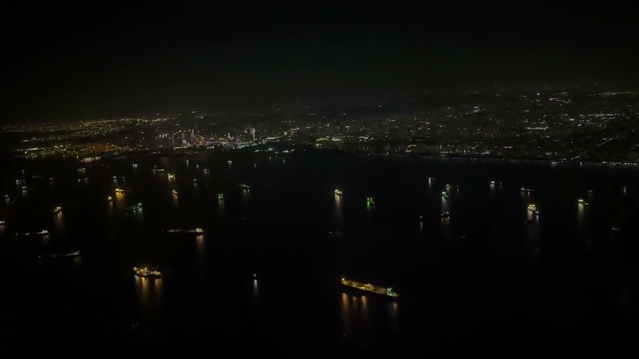Taking off in Singapore at nighttime