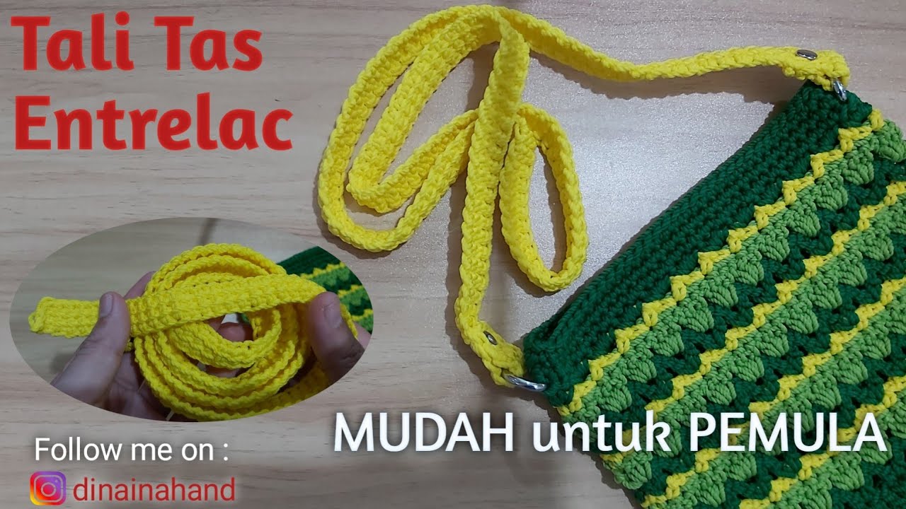 Tali Tas Rajut Model Entrelac | Entrelac Crochet Strap Bag | Membuat Tali Tas Mudah untuk Pemula