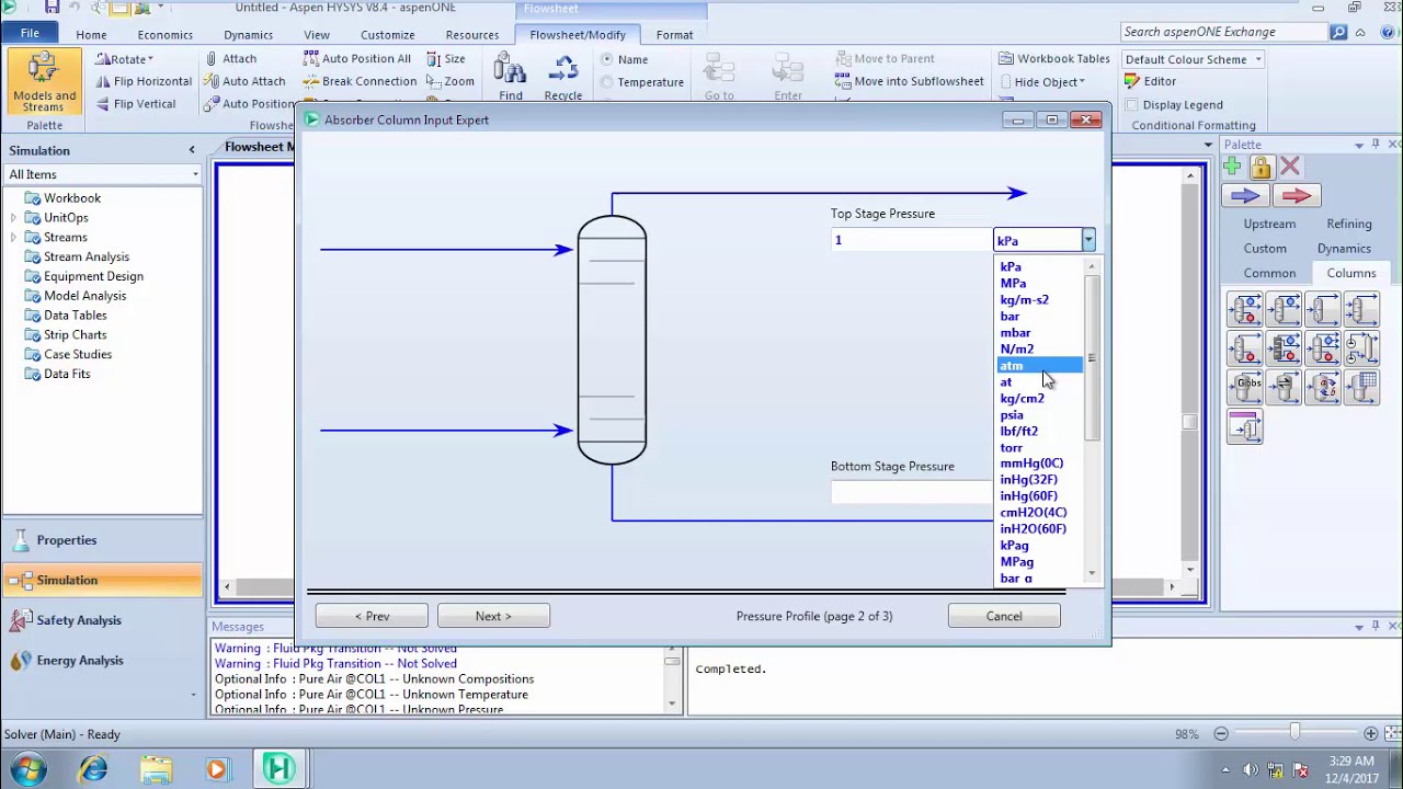 Absorber simulation with Aspen Hysys