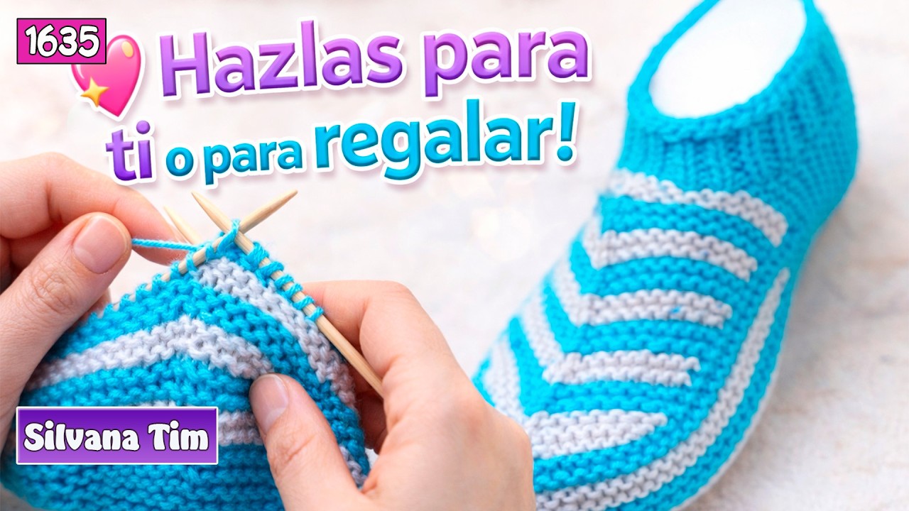 🧶❄️ ¡Pantuflas tejidas a dos agujas! Súper fáciles y calentitas 🔥#dosagujas #knitting #principiantes
