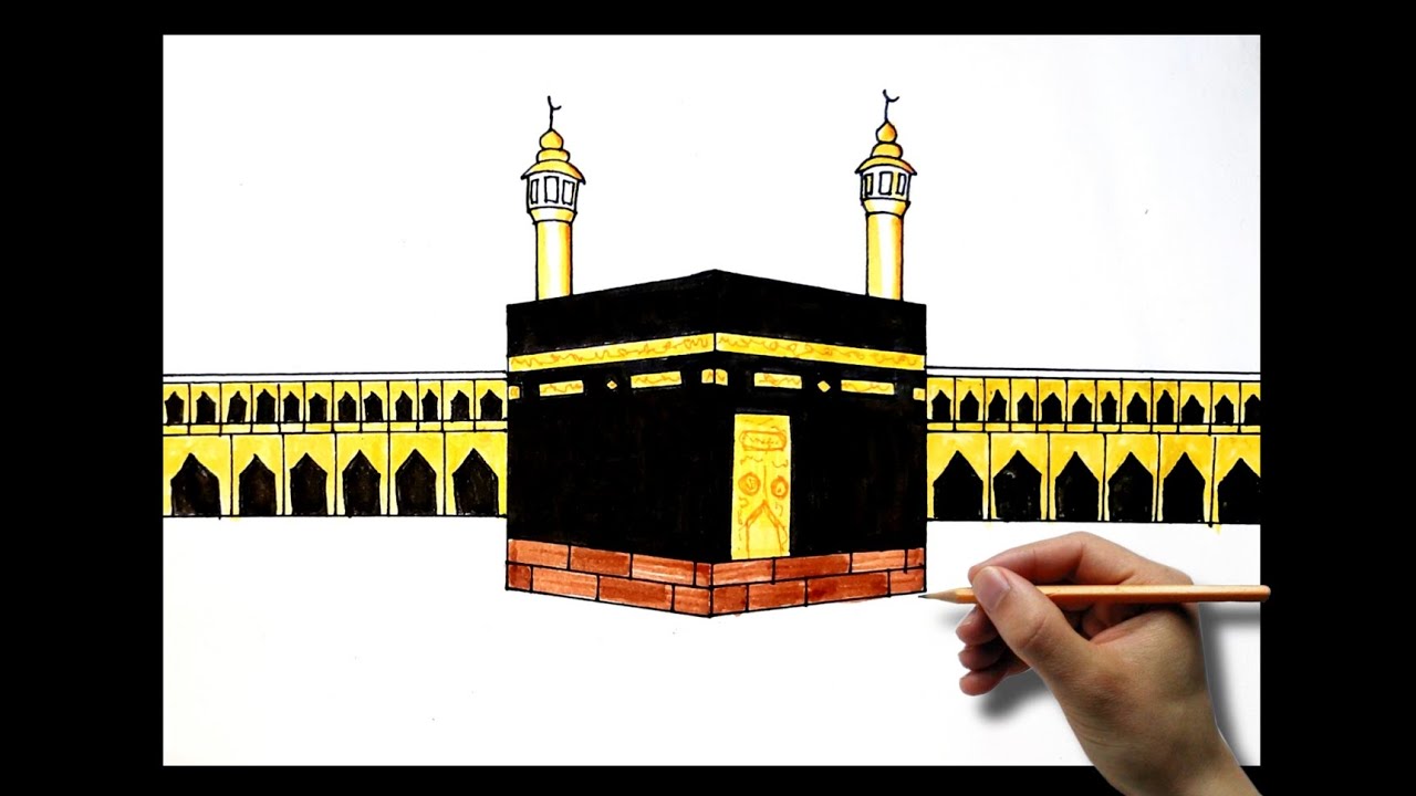Khana-E-Kaaba Drawing Tutorial || Kaaba Drawing step-by-step || How To Draw Kaabah.