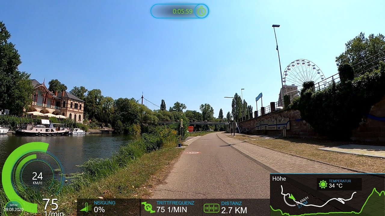 32 minute uncut Cycling Workout Germany to France Hot Summer 2020 Garmin 4K
