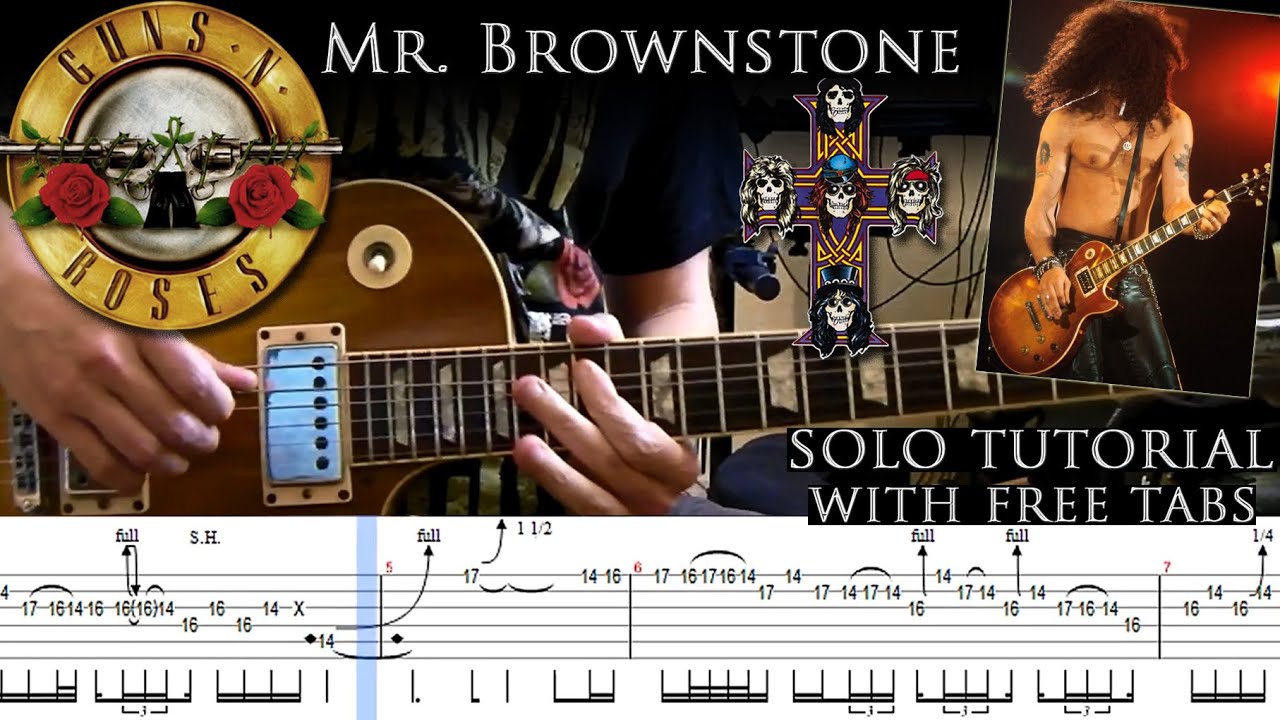 Guns N' Roses - Mr. Brownstone guitar solo lesson (with tablatures and backing tracks)