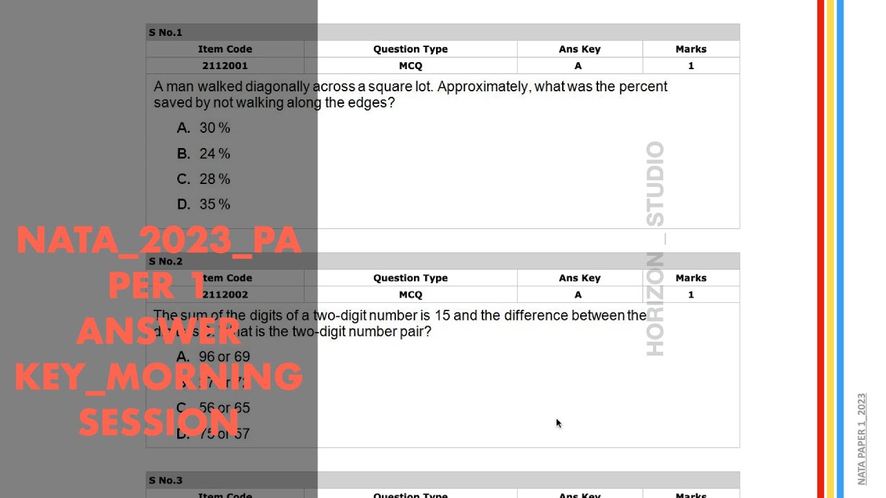 NATA PAPER 2023 // ACTUAL QUESTION PAPER_YEAR 2023 // ANSWER KEY_PAPER 1_MORNING #NATA #nata2023