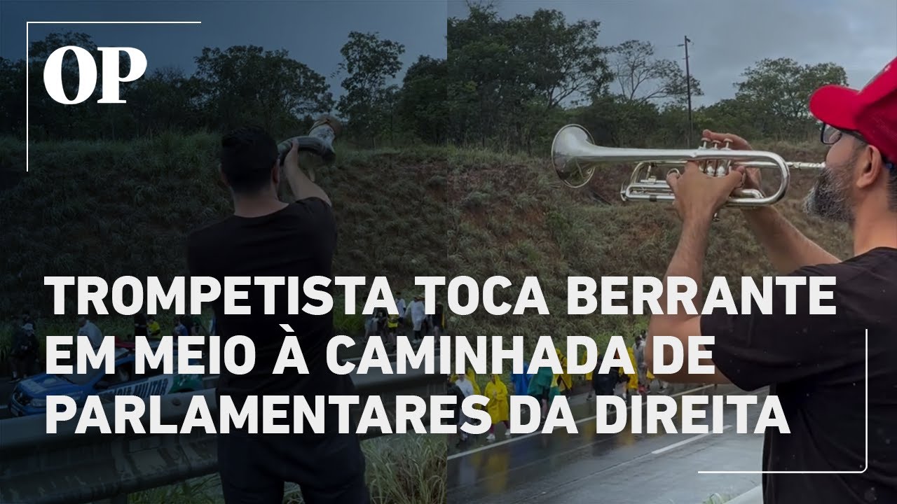Trompetista toca berrante para Nikolas e apoiadores de caminhada pró-Bolsonaro