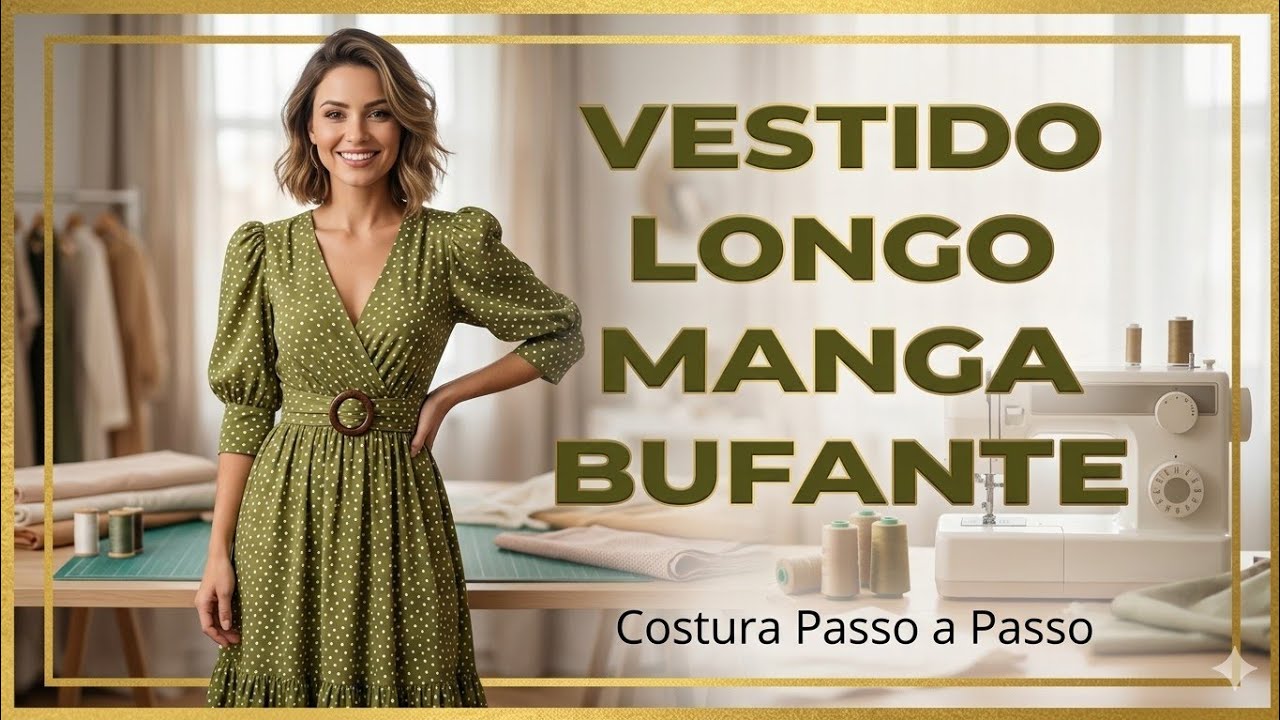 DIY Como fazer Vestido Longo Manga Bufante e faixa com Argola_Costura passo a passo Gisleide Novelo