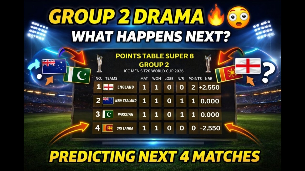 T20 World Cup 2026 Group 2 🔥 Points Table After 3 Matches + Next 4 Match Predictions!
