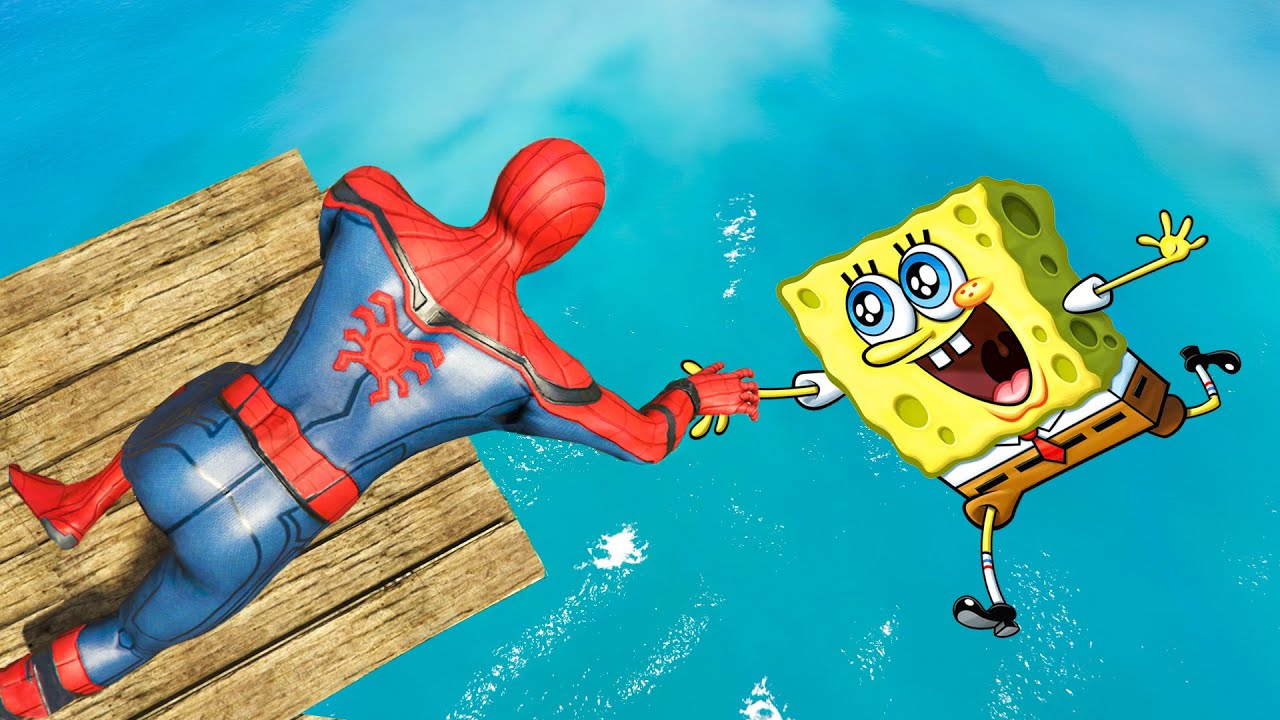 GTA 5 Epic Ragdolls - Spiderman vs SpongeBob Ep.5 [Euphoria Physics / Flooded Los Santos]
