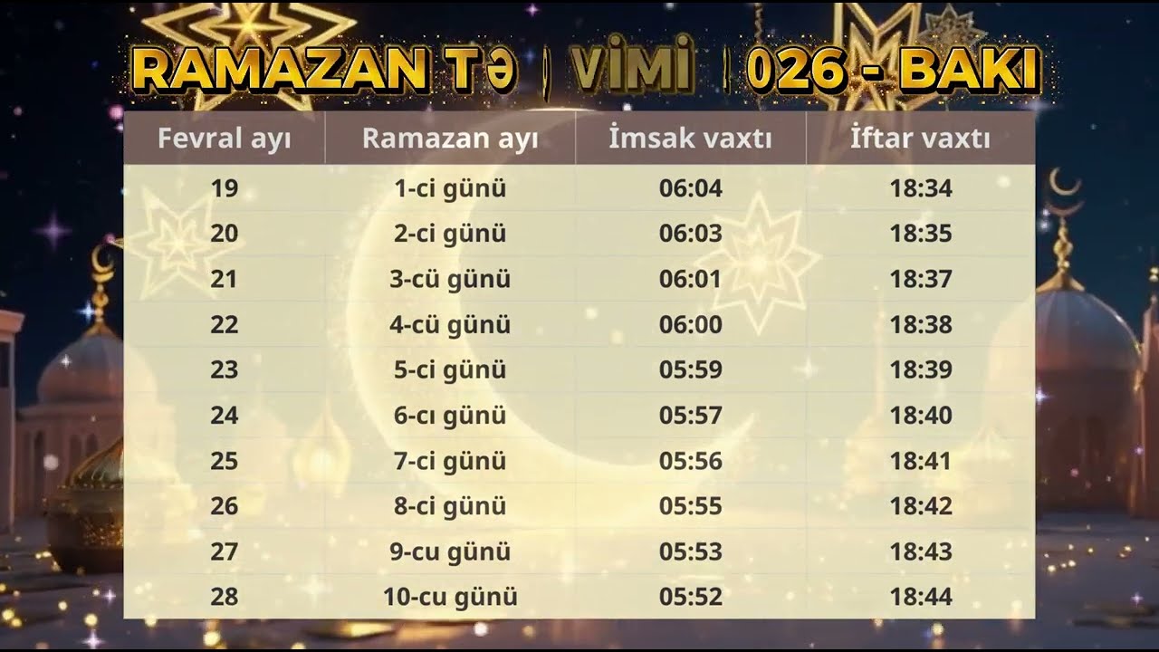 RAMAZAN TƏQVİMİ 2026 | İmsak və İftar Vaxtları #ramazan #orucluq