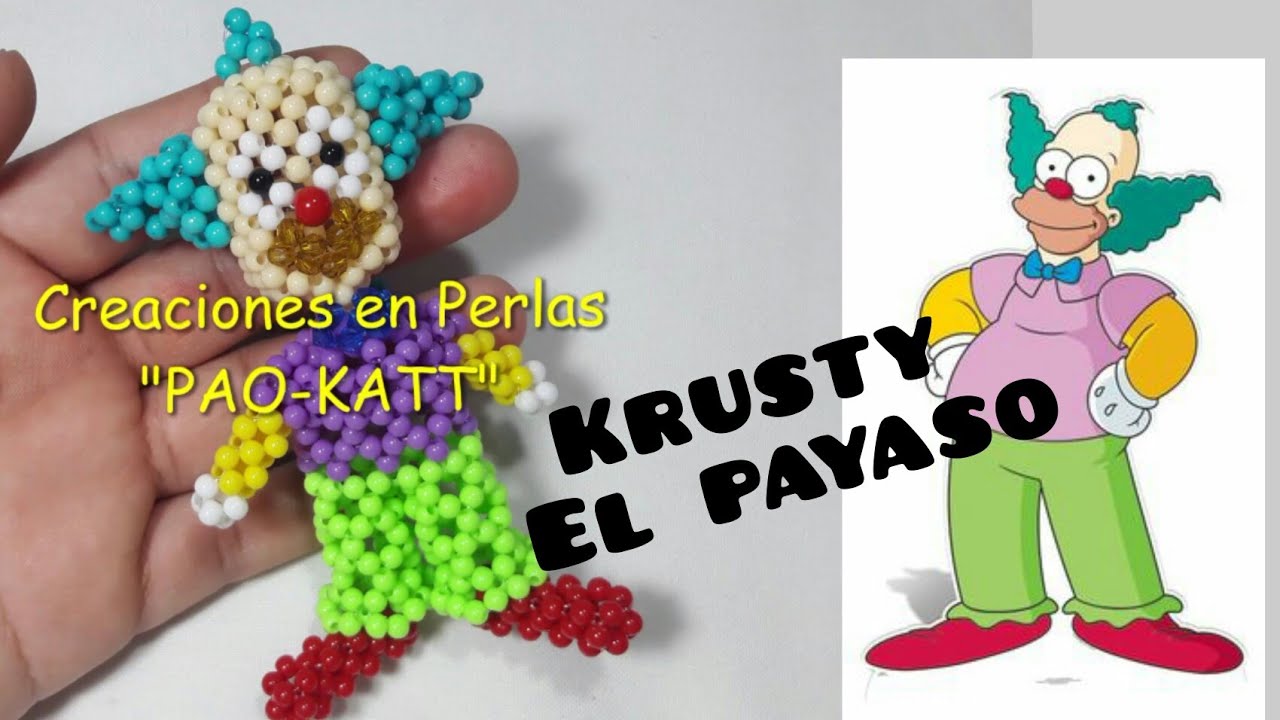 Payaso Krusty hecho con perlas o cuentas.