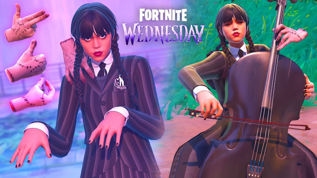 Fortnitemares WEDNESDAY ADDAMS Skin EARLY Gameplay (Thing REACTIVE Showcase)