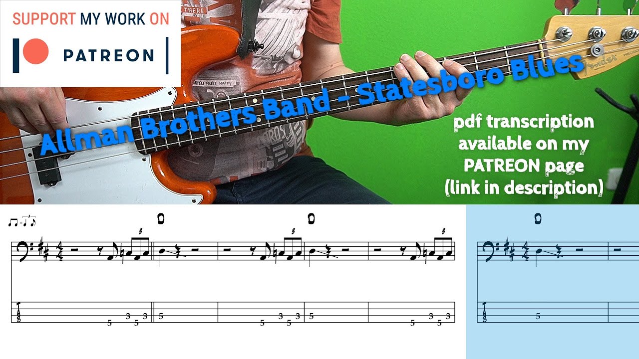 Allman Brothers Band - Statesboro Blues (Bass cover with tabs)
