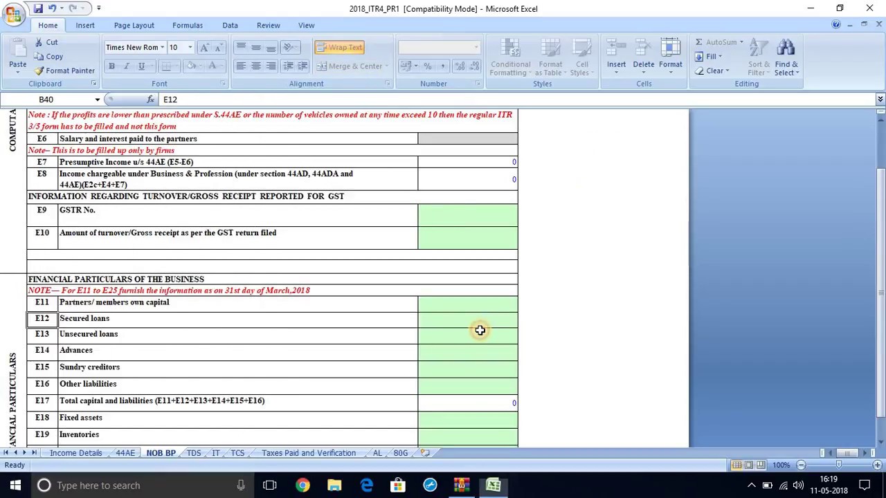 CHANGES IN ITR - 4 A Y  2018 19