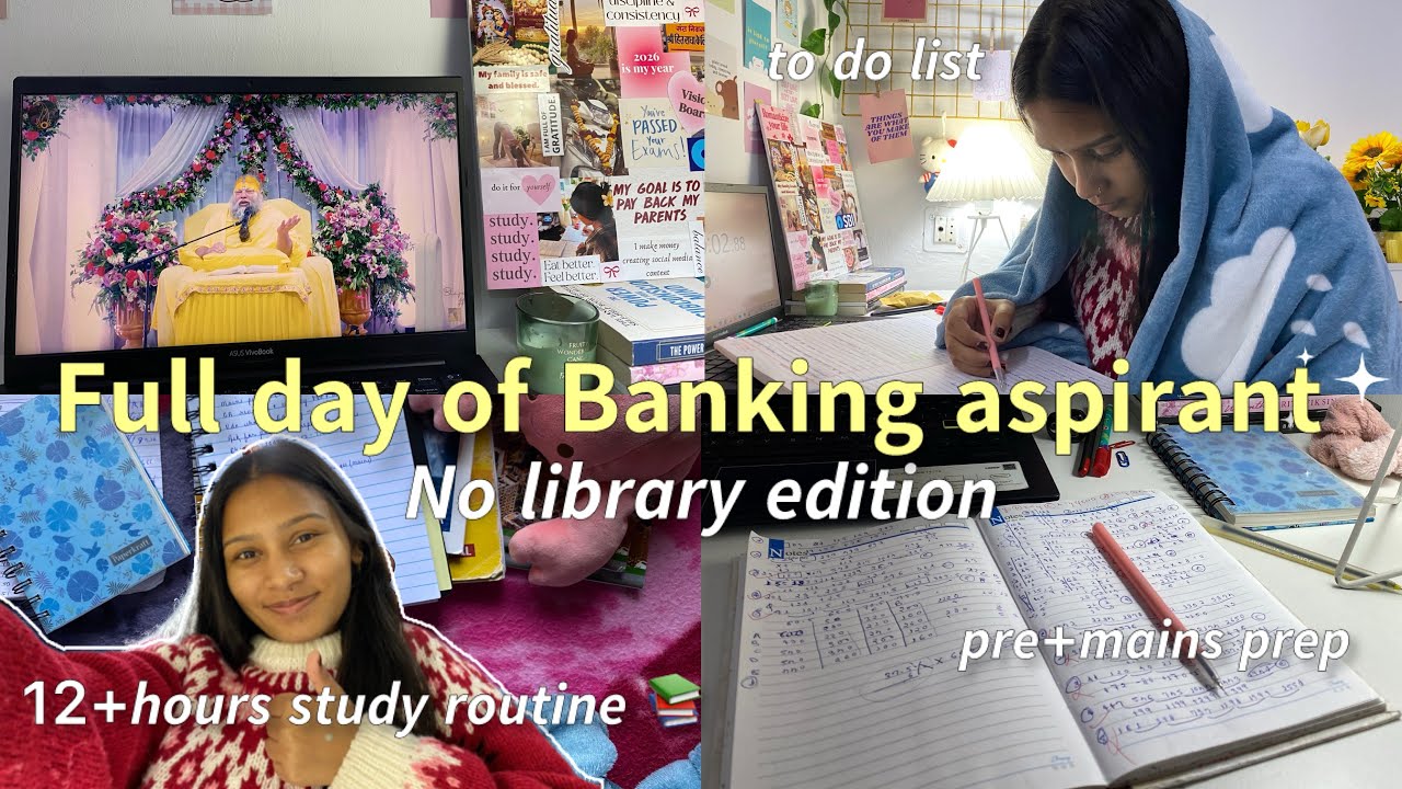 A Day in my life as BANKING ASPIRANT 🤧💕📚12+ hours Study Routine⭐️💌🎀