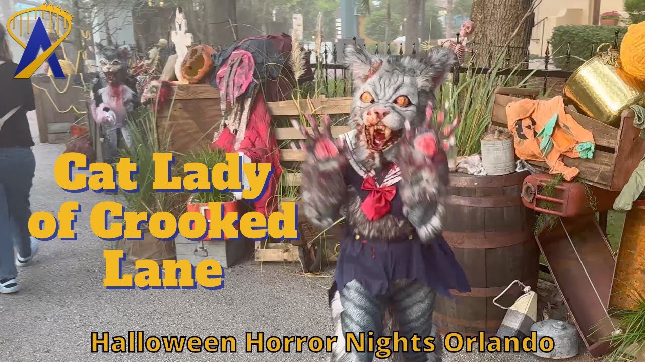 The Cat Lady of Crooked Lane Scare Zone at Halloween Horror Nights 2025