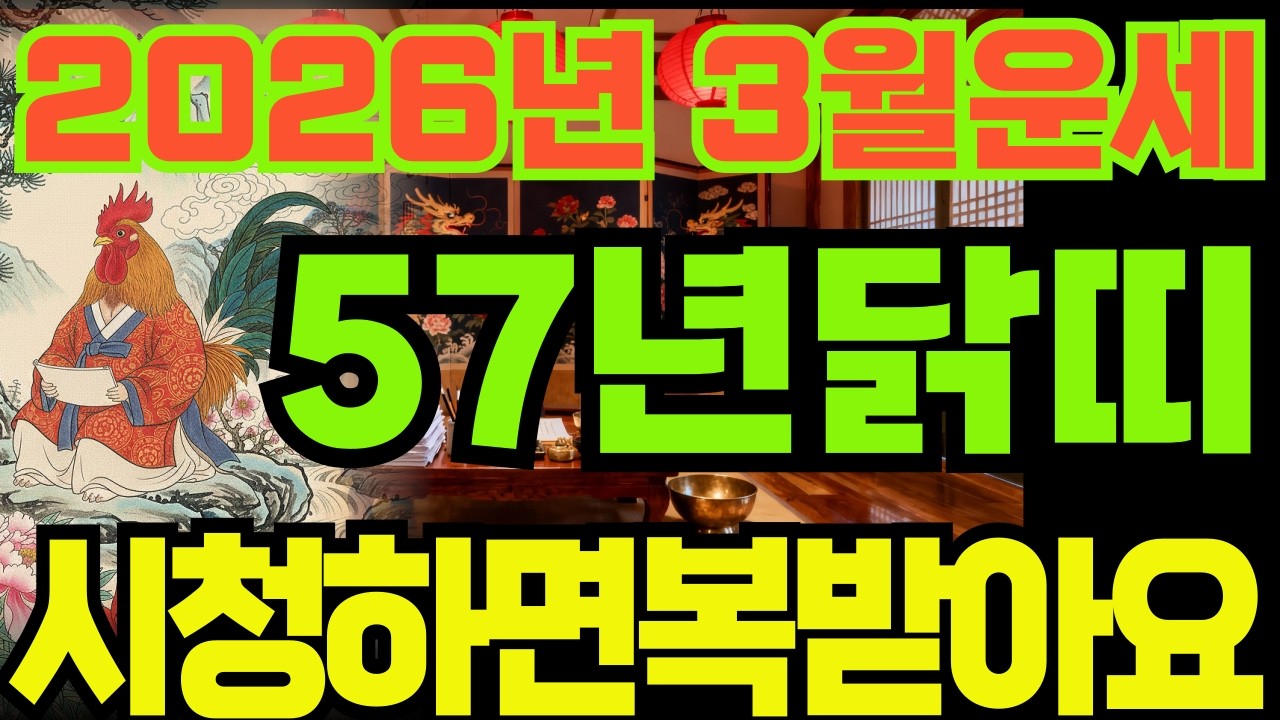 [57년닭띠26년3월운세]시청하면복받아요!!1957년정유생닭띠26년3월운세
