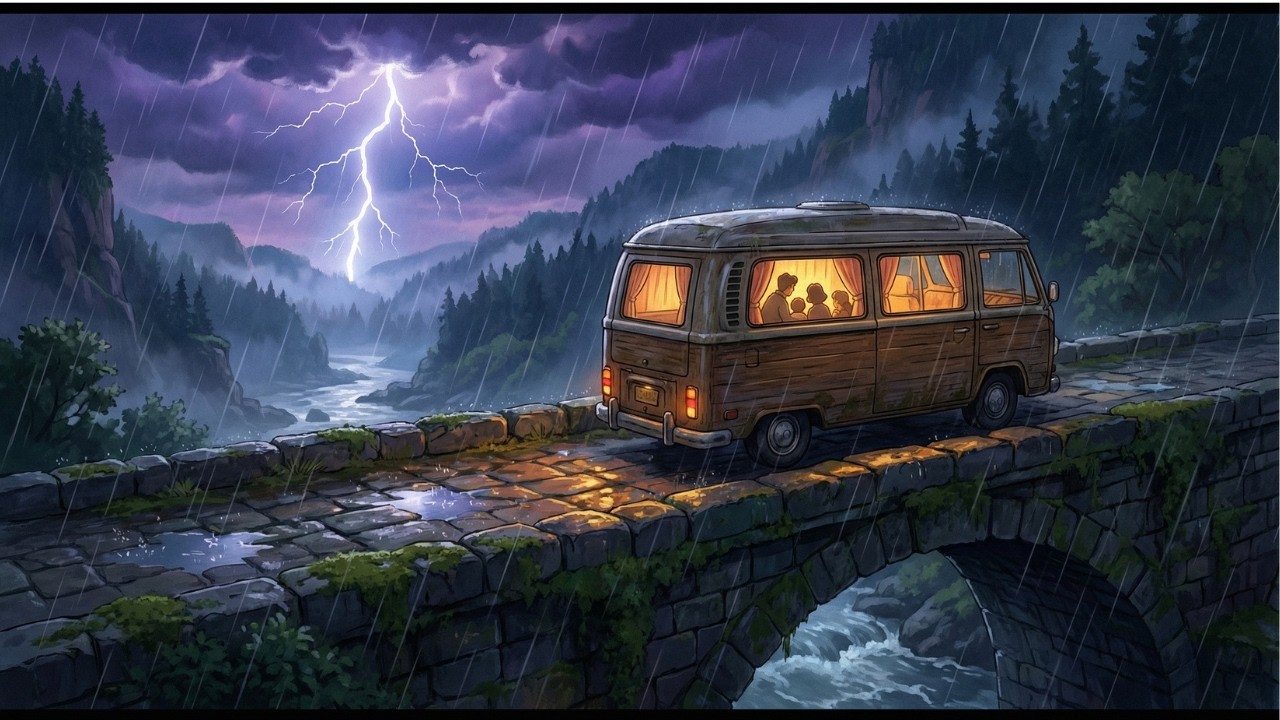 Storm Under the Old Bridge — Safe and Warm in Our Van | Healing Ambience