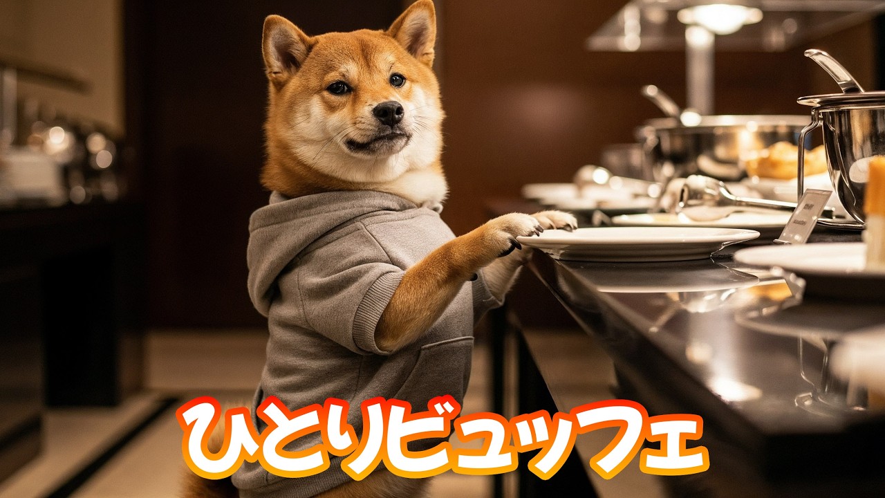 [第49話] 仕事でひとりビュッフェのシバくん。家で待つツキミに申し訳ない気持ちになる。