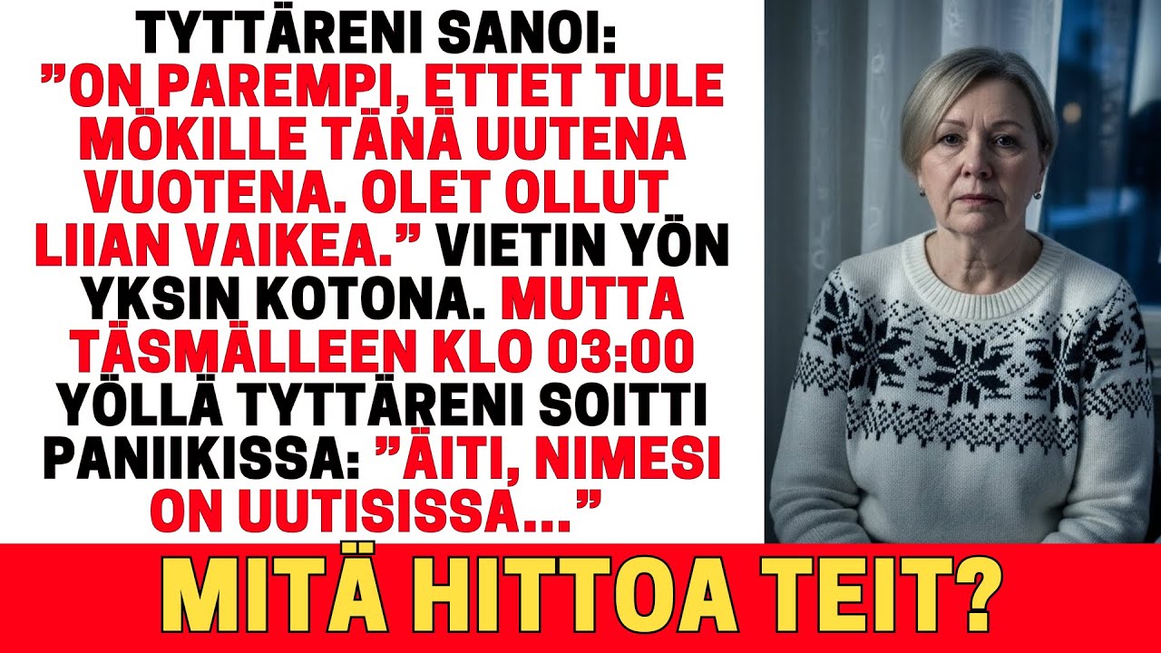 TYTTÄRENI SANOI MINUA ”SIETÄMÄTTÖMÄKSI” UUDENVUODENAATTONA — KLO 03:00 PUHELIN SOI: ”MITÄ TÄMÄ ON?!”