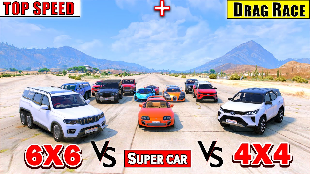 GTA 5 : 6X6 Indian Cars Vs 4X4 Vs Super Cars Top Speed Highway Drag Race in GTA 5