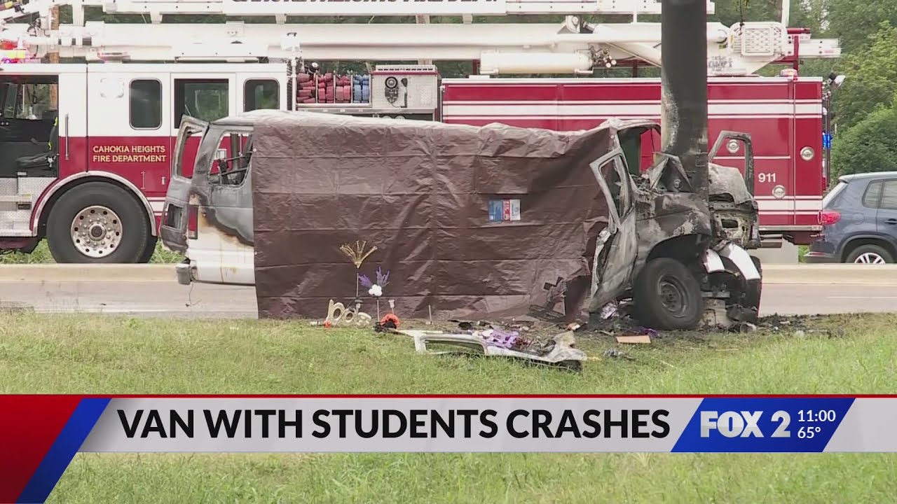 Van with students crashes, catches on fire in Cahokia Heights