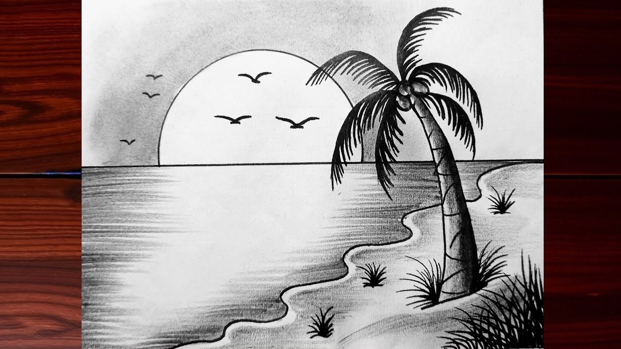 How to Draw Sunset Sea Beach || Easy Pencil Drawing || Step by Step Drawing Tutorial for Beginners 
