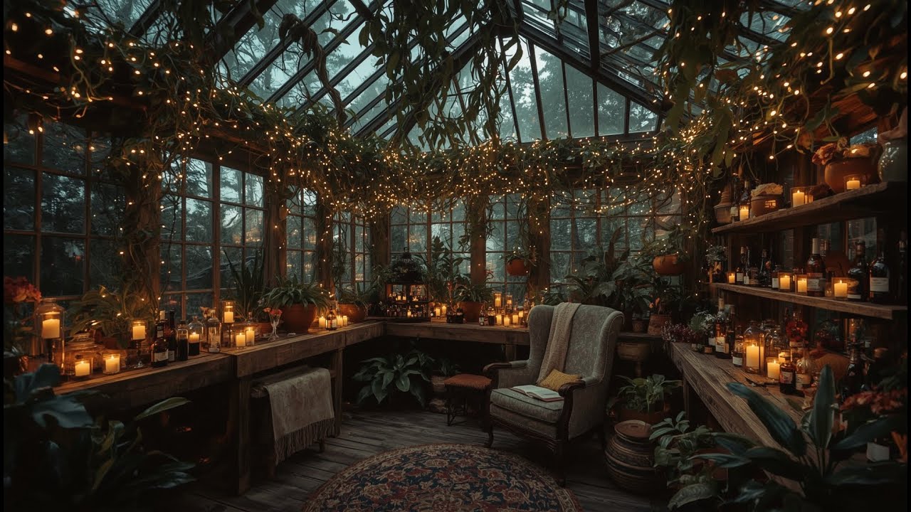 🌿 Magical Greenhouse Sanctuary | Candlelight & Fairy Lights Ambience ✨