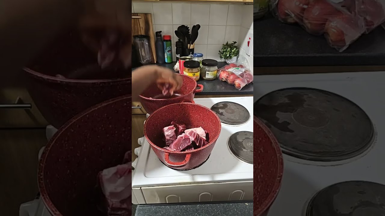Boiling beef for jollof rice 