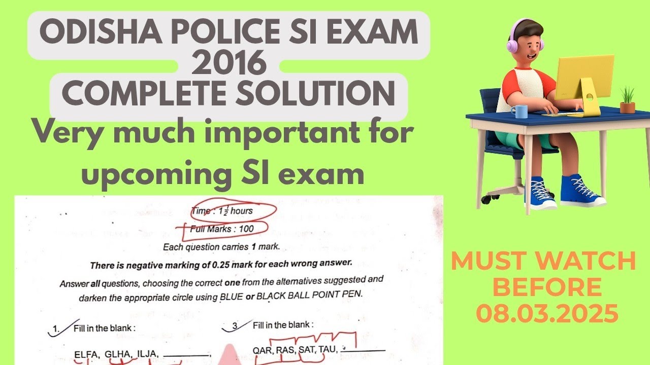 Odisha Police SI Exam 2016 paper Solution//Most Important Police SI PYQs