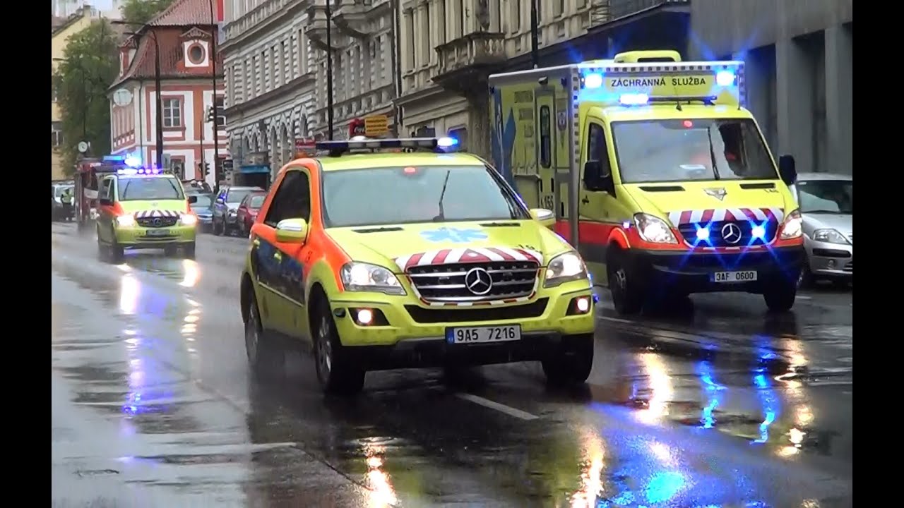 Prague, Czech Rep., EMS transporting/ escorting with EMS supervisor, doctor car & ambulance [3.2014]
