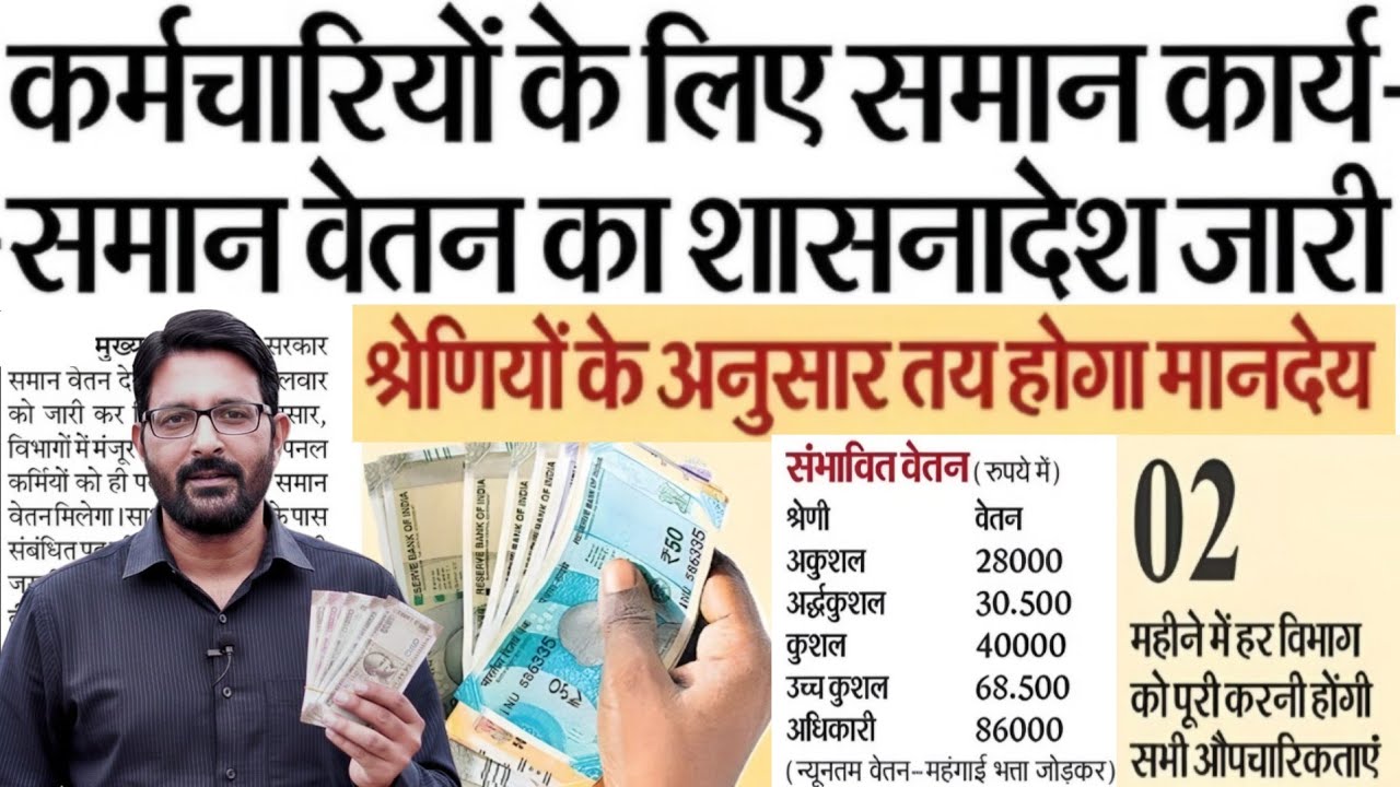कर्मचारियों के लिए समान कार्य-समान वेतन का शासनादेश जारी | कर्मियों को न्यूनतम वेतन लागू News Today