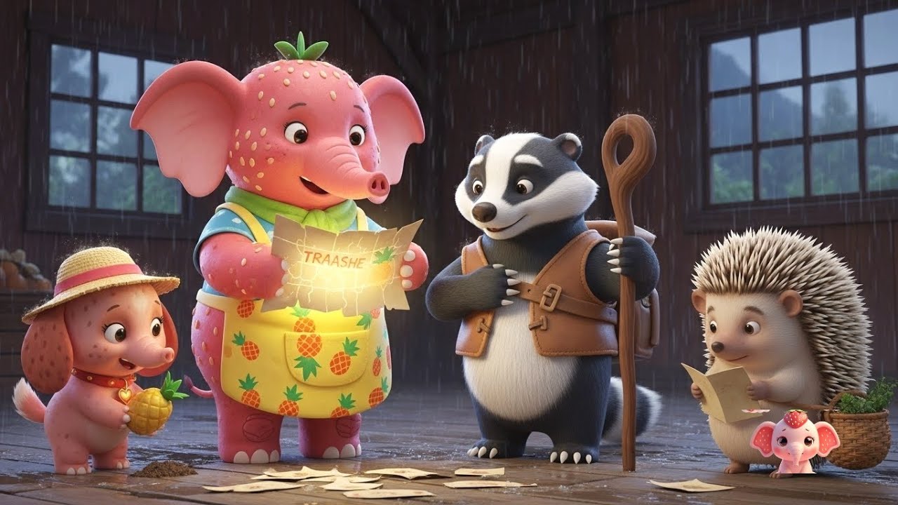 La Pandilla del Elefantito Fresa 🐘La caza del tesoro lluviosa en el granero empapado