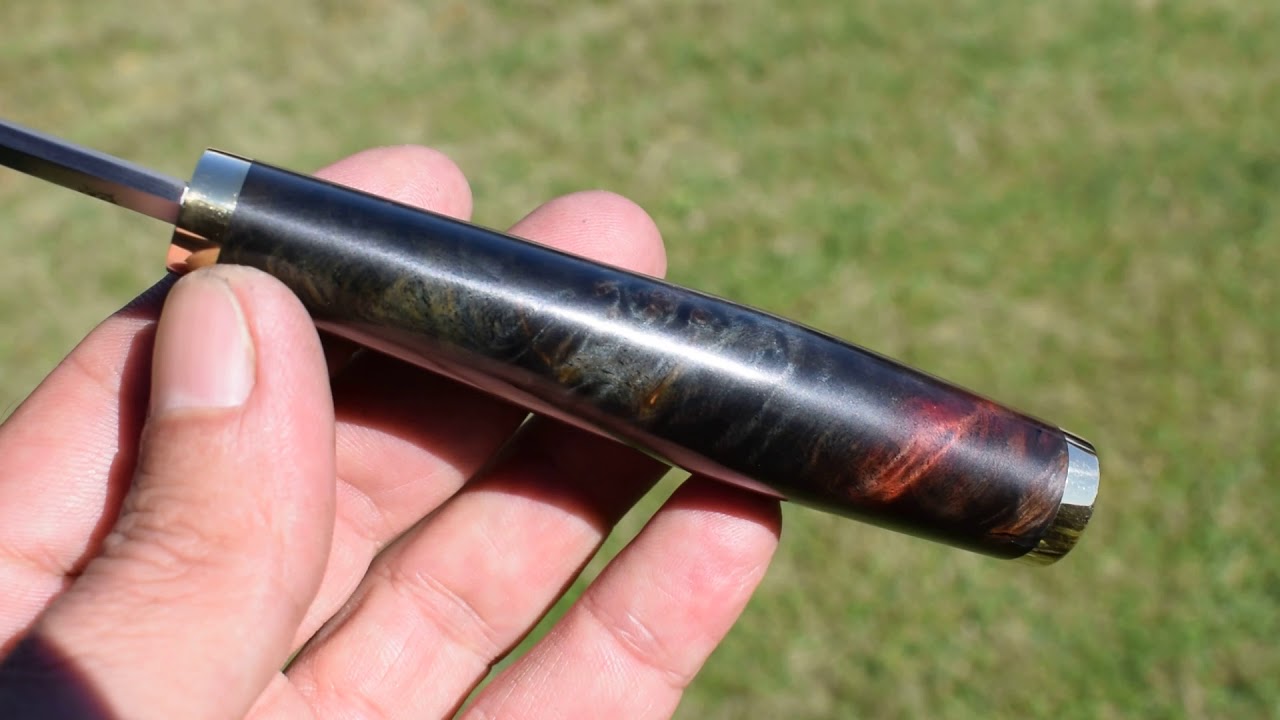 Puukko, 80CrV2, brass, alder burl