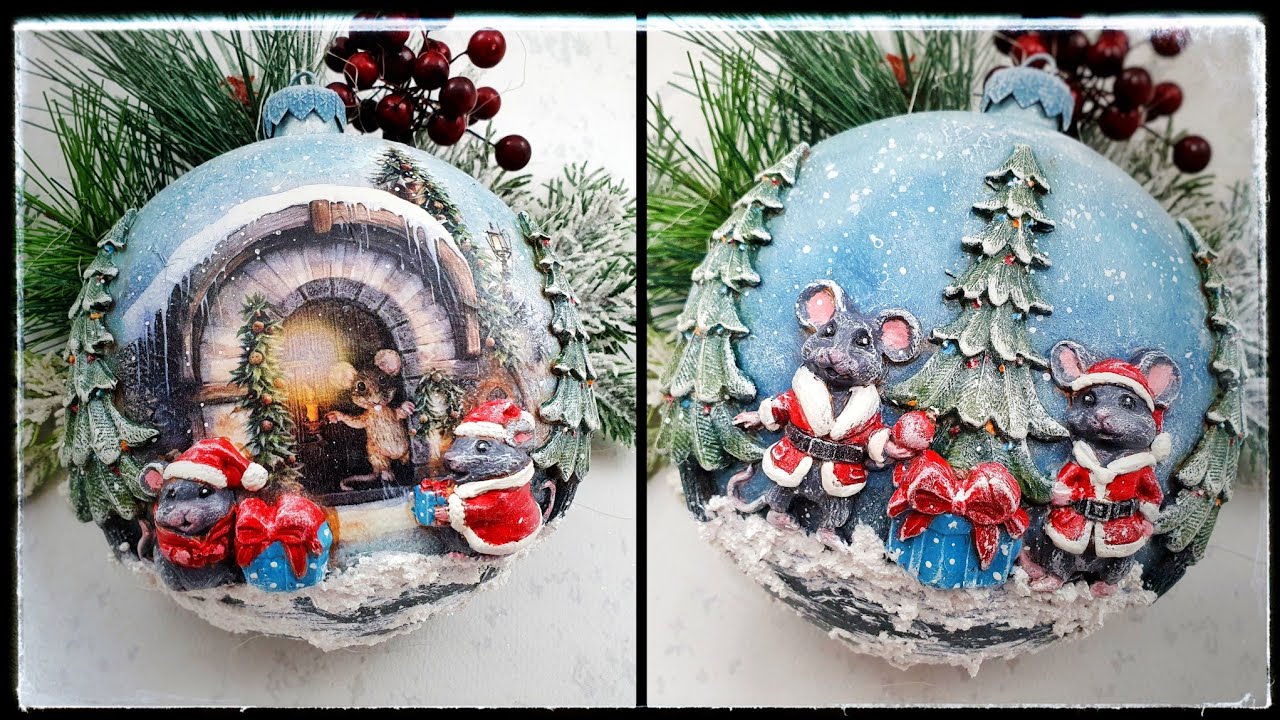 Christmas at the mouse's 🎄 bauble, decoupage medallion 🎁🐭...