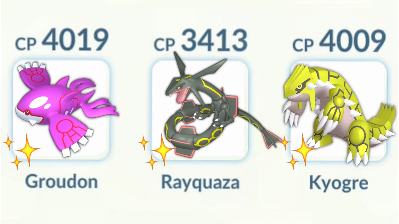 Using all Shiny Rayquaza, Kyogre, Groudon Team in Pokemon Go.