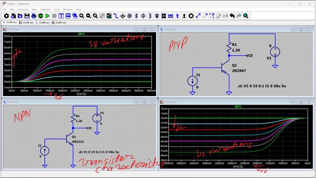 017 Transistor Characteristics npn and pnp simulation in LTSpice