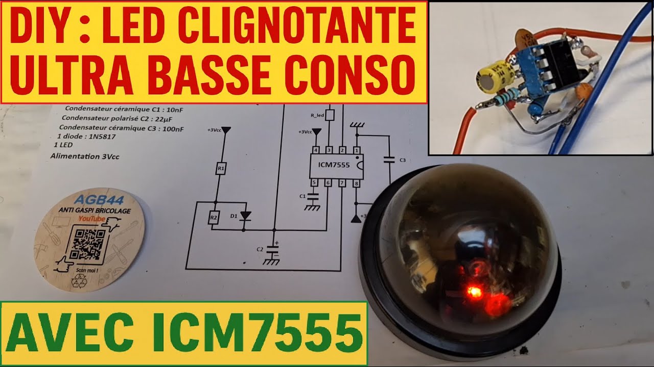 DiY : LED clignotante avec l’ICM7555 : montage simple et faible consommation.