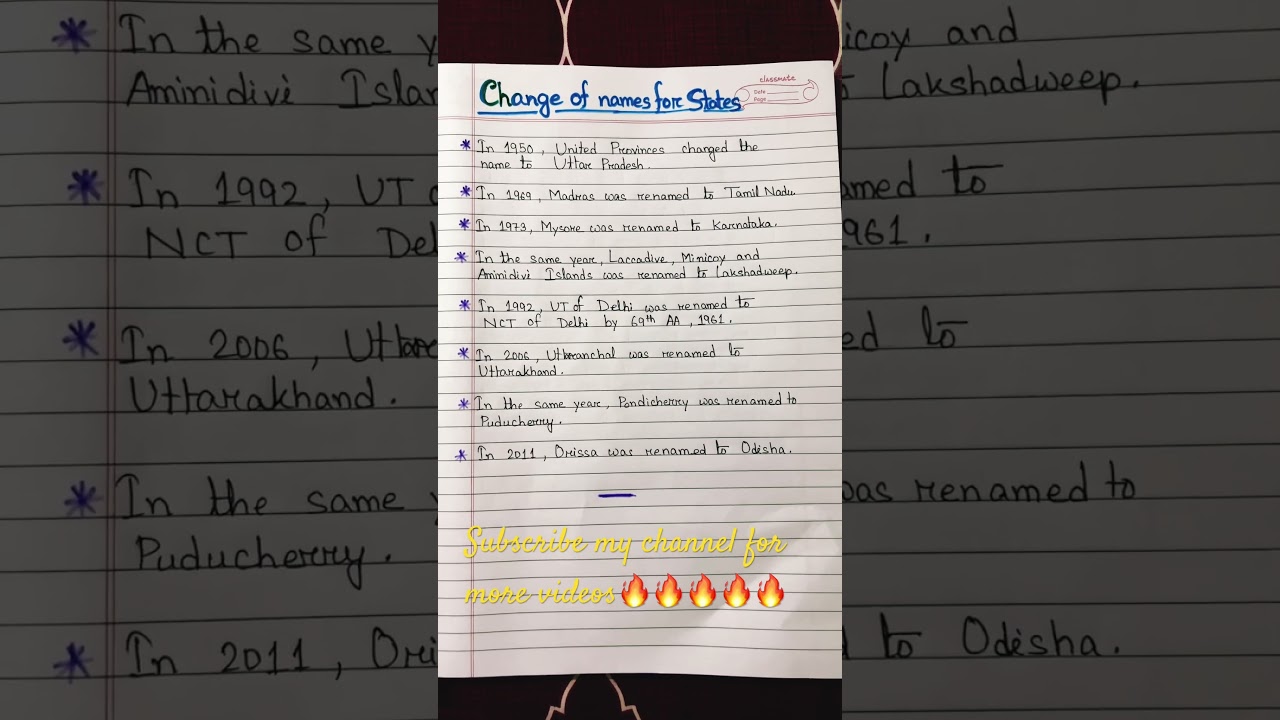 Important points about the change of names for States #competative_exam #lawstudent #civilservices