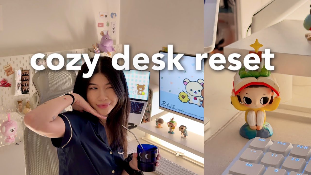 finally resetting my desk ☁️ cleaning, organizing & decorating + new keyboard