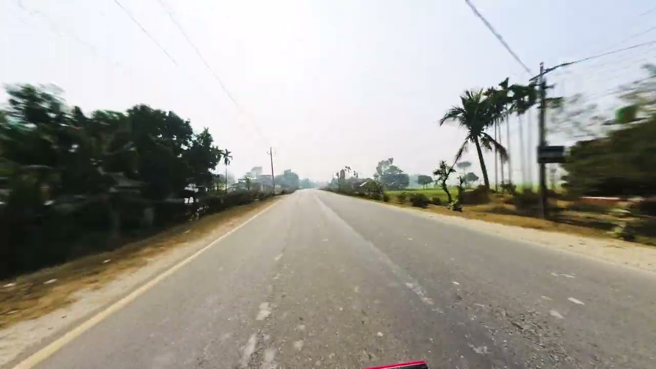 Riding through peaceful village.