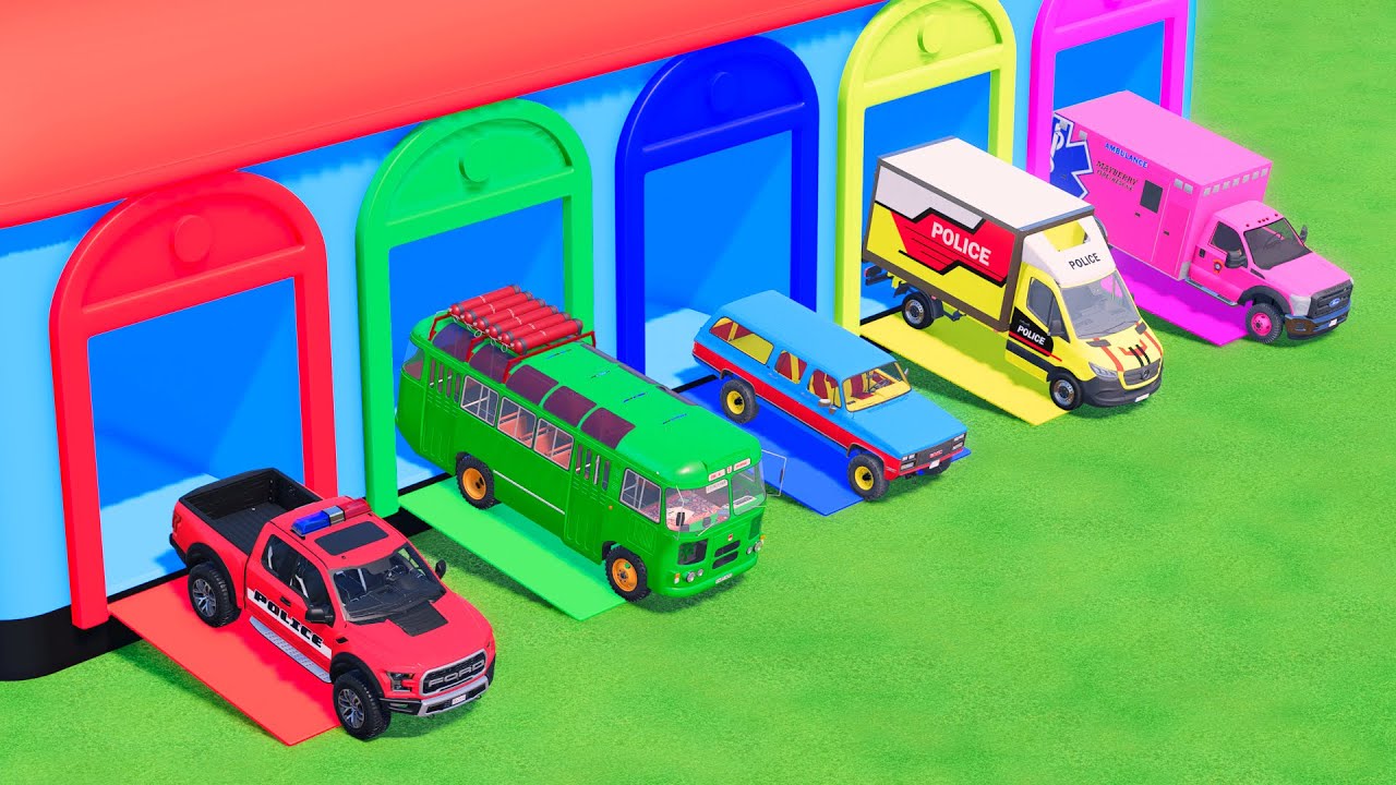 Transporting Mini Truck, Police Cars, Ambulance Emergency Vehicle to Garage! Farming Simulator 22
