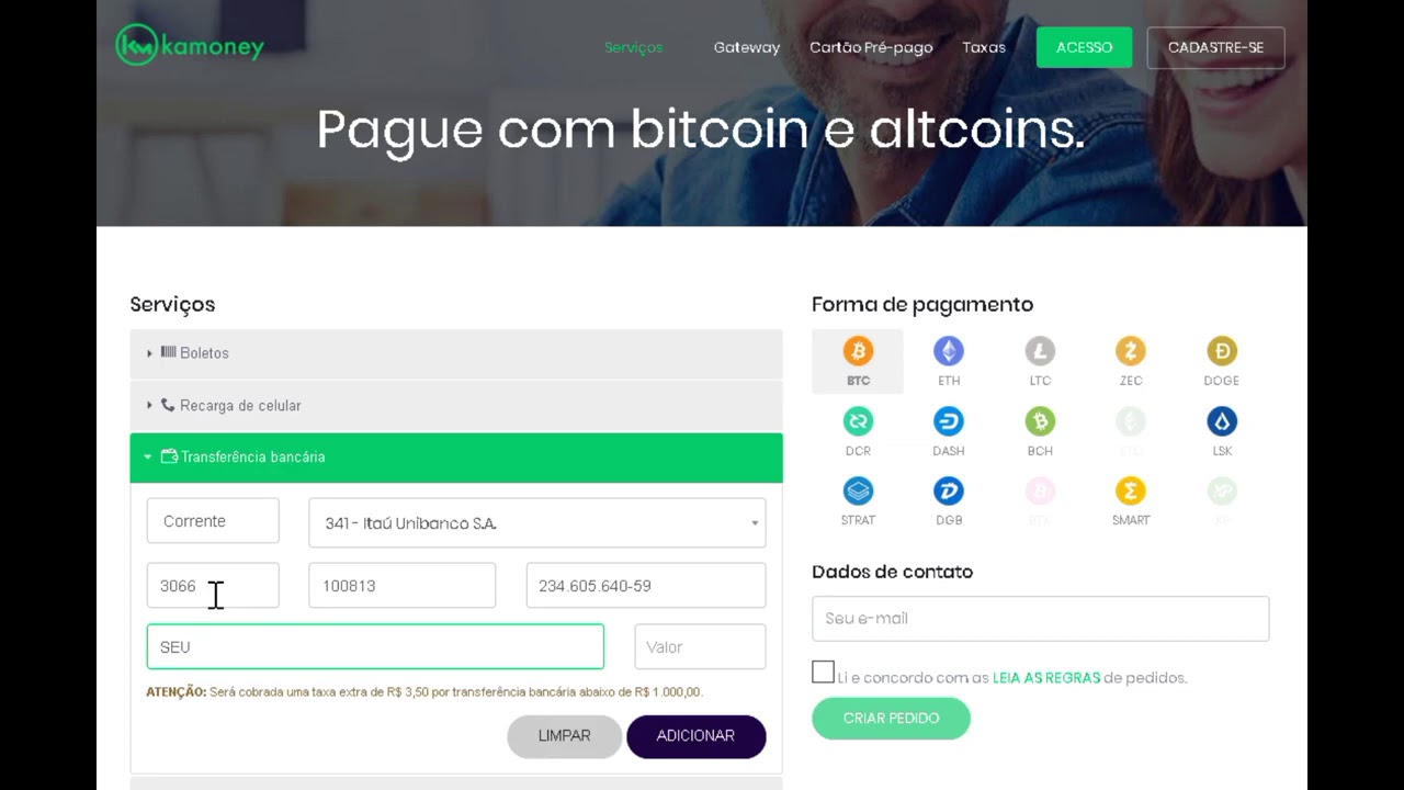Realizar transfer&ecirc;ncia banc&aacute;ria TED com Bitcoin e Altcoins