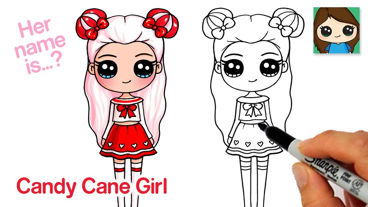 How to Draw a Candy Cane Cute Girl | Christmas