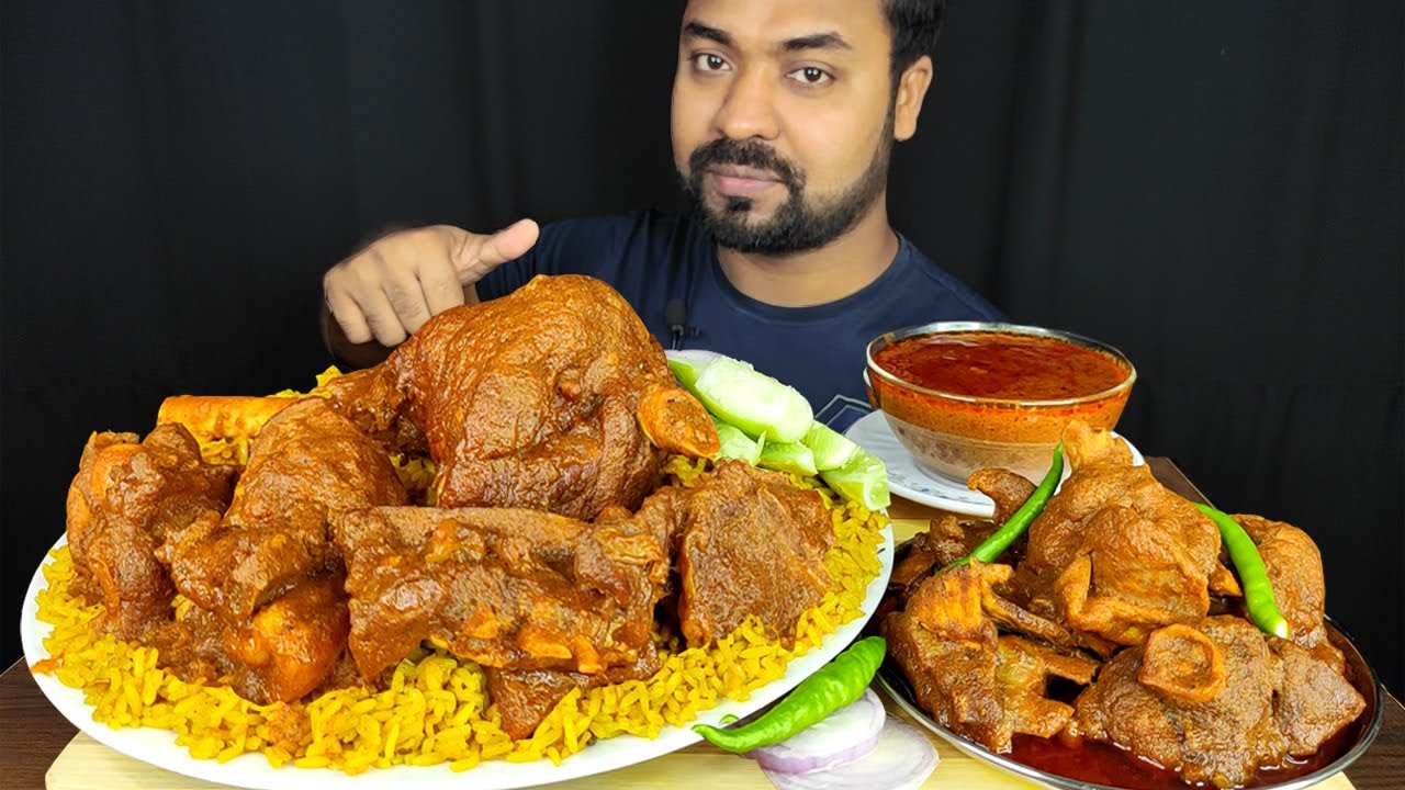 HUGE SPICY MUTTON CURRY, MUTTON LEG PIECE, BHUNA KHICHURI, SALAD MUKBANG EATING SHOW | BIG BITES |