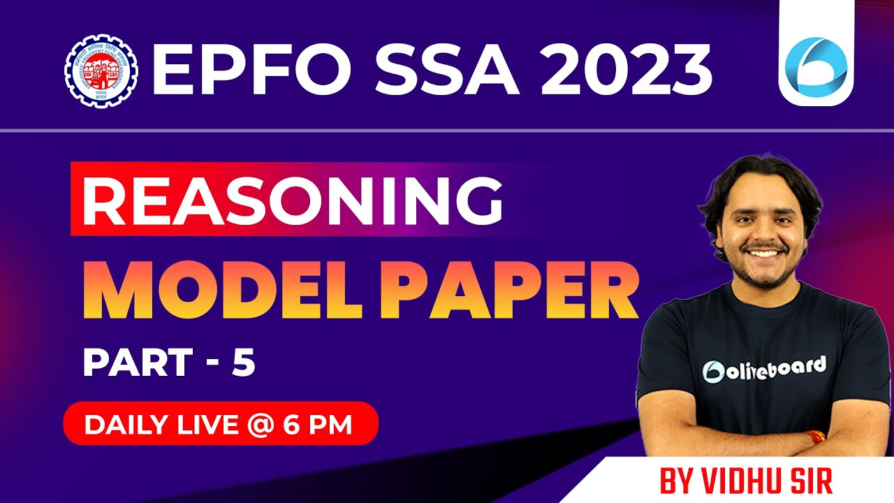 EPFO SSA Classes 2023 | Reasoning Model Paper - 5 | EPFO SSA Reasoning | EPFO SSA 2023 | Vidhu Sir