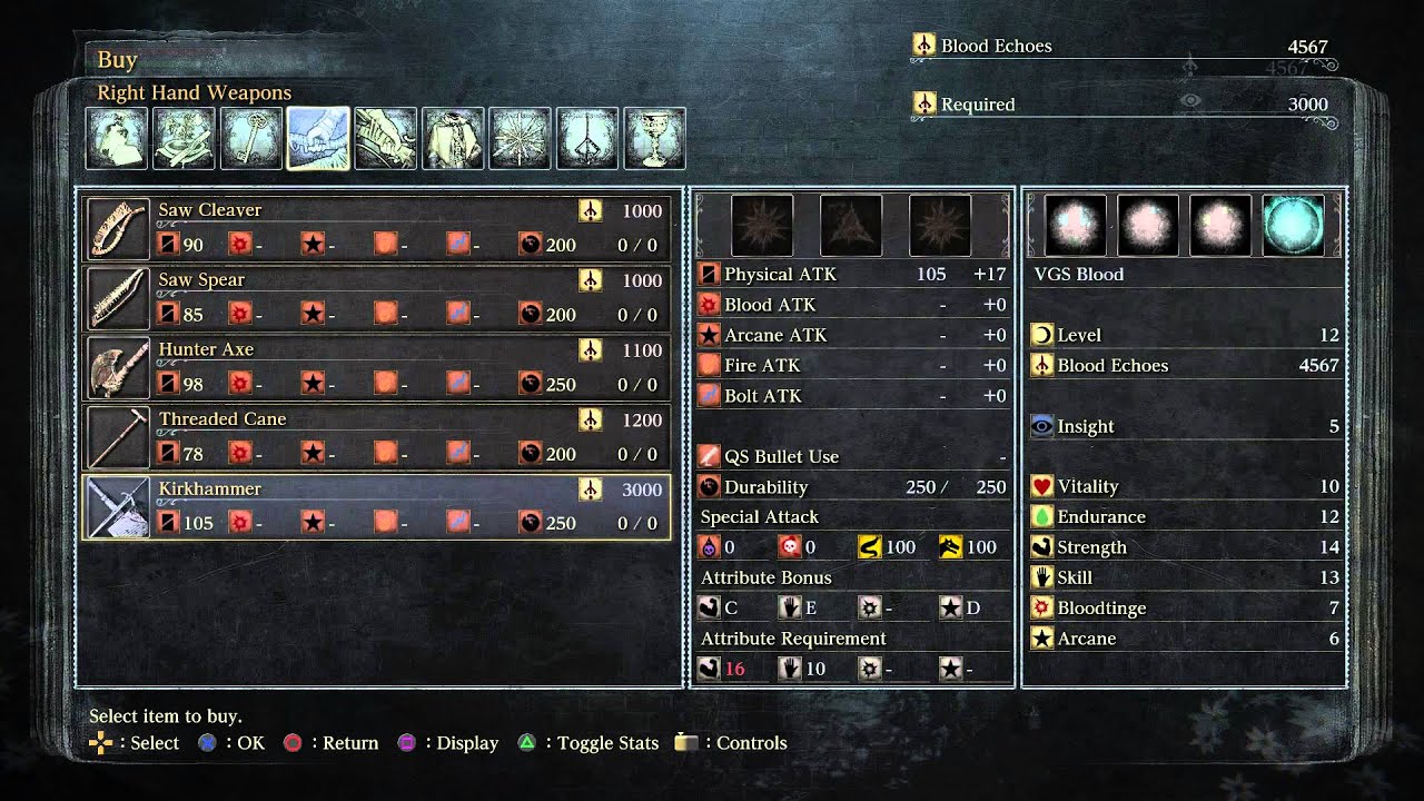 Bloodborne - Hunter's Dream: Trickweapon Kirkhammer (Sword + Hammer) Details via Bath Messengers